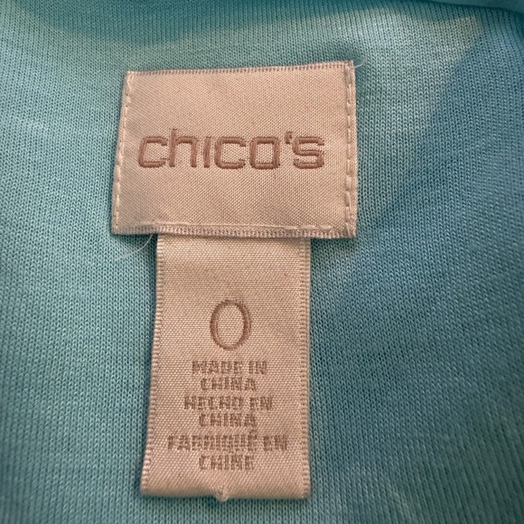 Chicos 0 Size Small Top Shirt Blue Solid Flared Sheer 3/4 Sleeve Scoop Neck - Picture 6 of 7